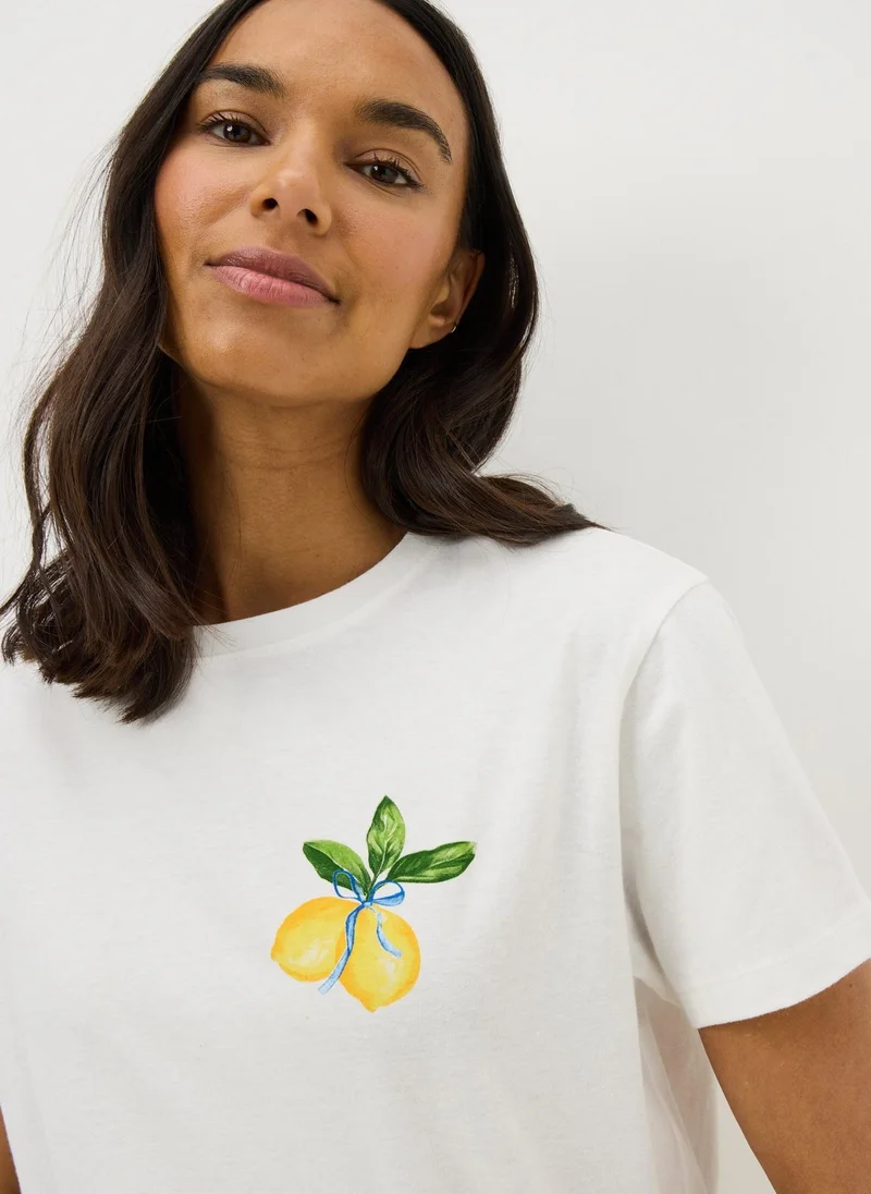 ماتلان طقم بيجامة بطبعة ليمون أبيض